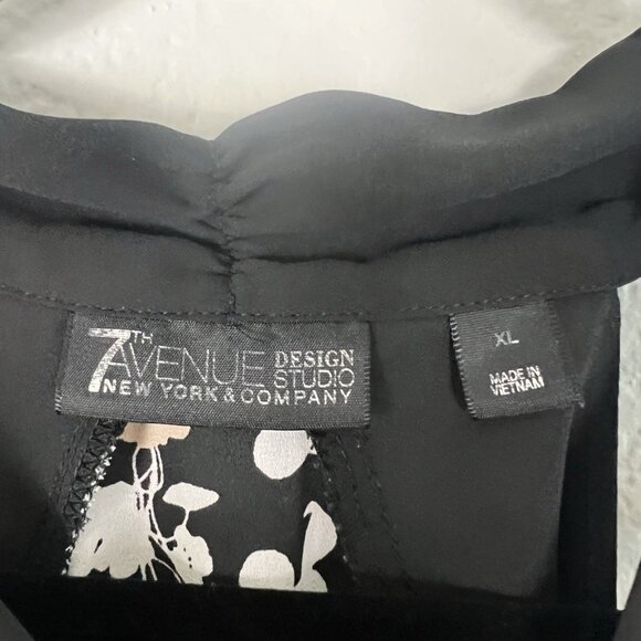 7th Avenue Design Studio Top Womens Size XL Black Floral Sleeveless Scarf Blouse - Picture 4 of 11